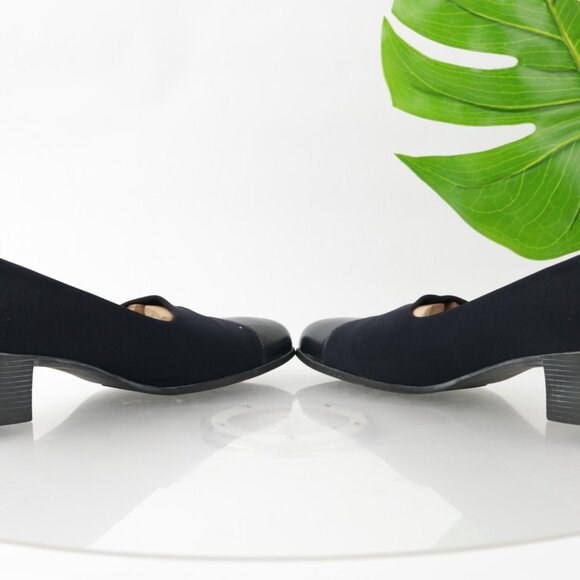 Munro Womens Julie Pump Size 11 NARROW Navy Satin Cap Toe Block Heel Slip On - Picture 6 of 12